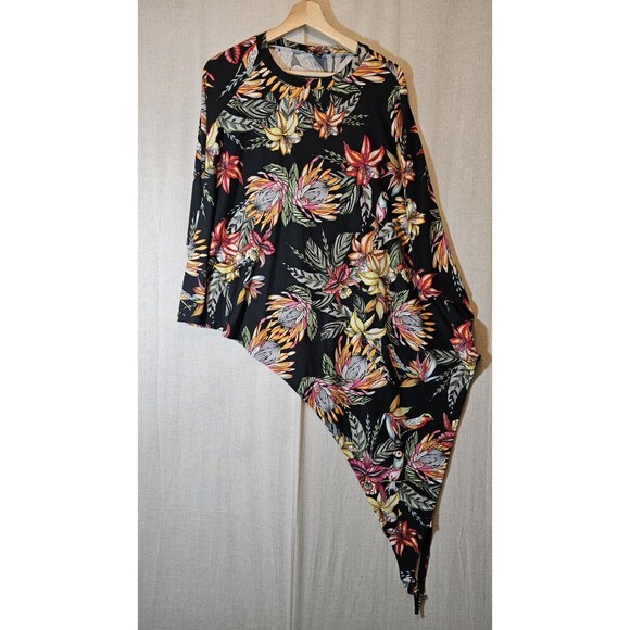 Rouge Collection Womens 2X Black Colorful Tropical Floral Bird Print Mismatched - Picture 2 of 9